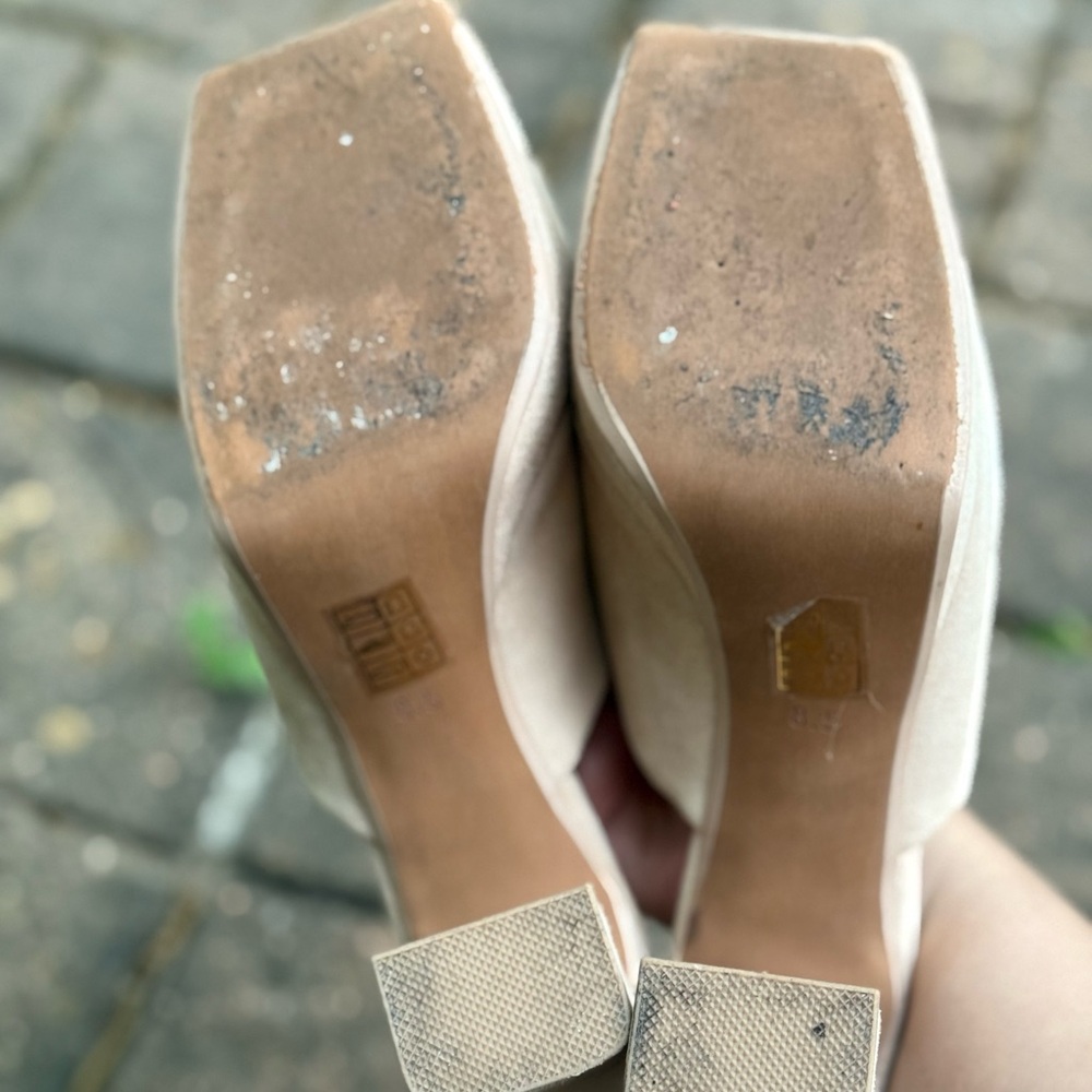 Jeffrey Campbell Tan Mules with Geometric Heel - Picture 5 of 15